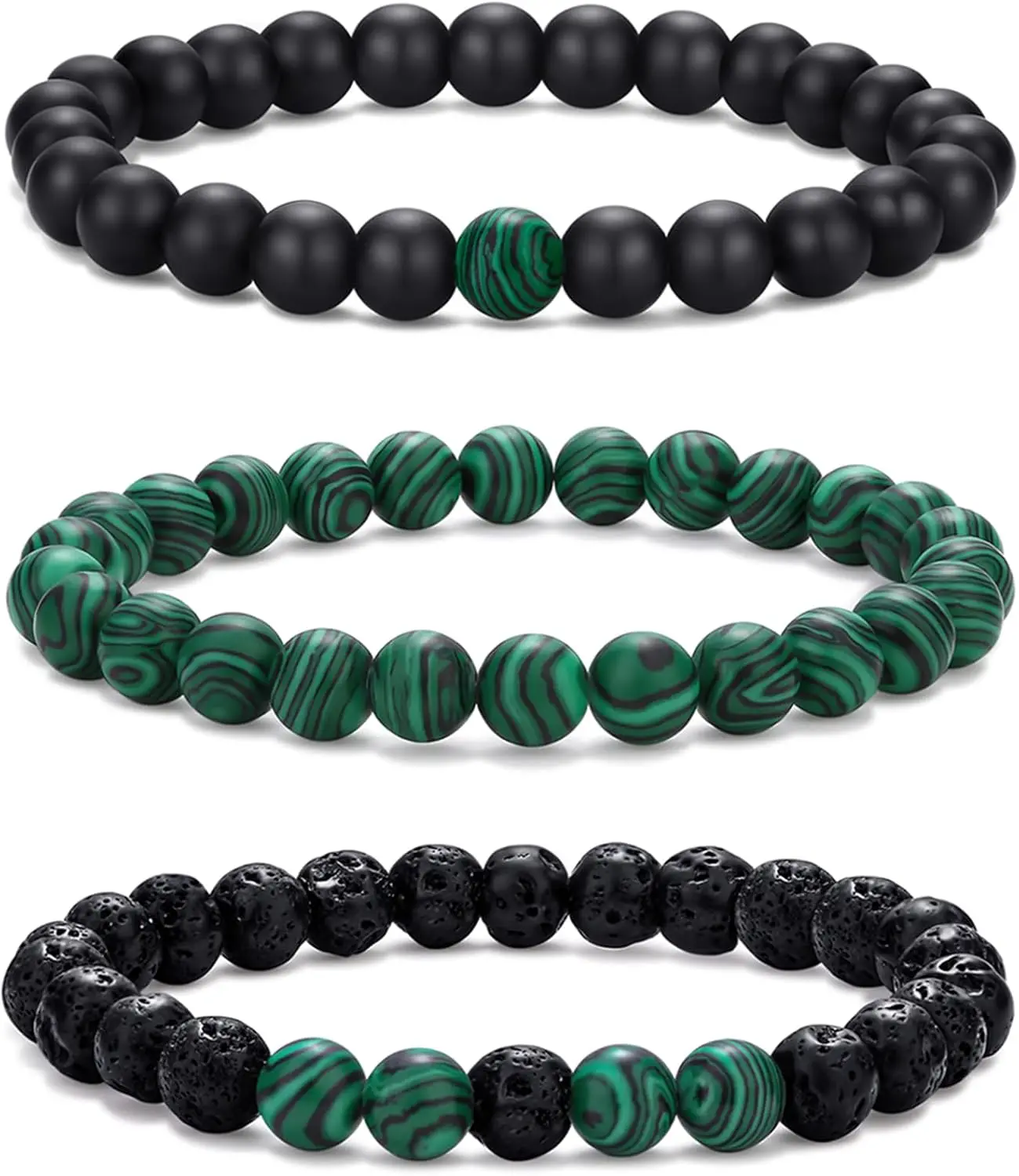 3,green,black bracelet