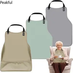 Adult Mealtime Waterproof Bib Apron, Trending Elderly Clothing Protector with Pocket, Reusable Washable Dining Bib for Seniors, leak-proof fabric & adjustable neck strap, ideal for mealtime protection, daily eating, nursing care and home use