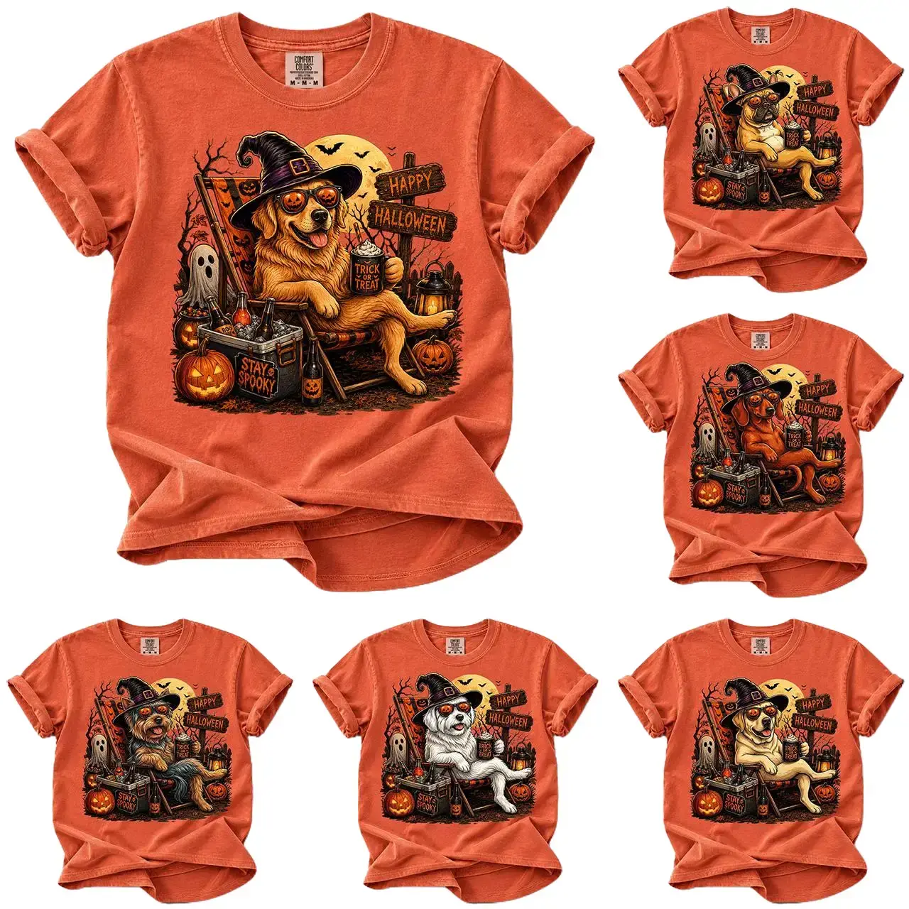 Comfort Colors 50+ Dog Breeds Halloween Shirt, Witch Dog Pumpkin Graphic Tee, Golden Retriever Pug Dachshund Yorkie Maltese Labrador Dog Shirt, Spooky Dog Mom Tee, Halloween Dog Lover Shirt, Cute Witch Hat Dog Gift, Fall Halloween Gift for Dog Lovers