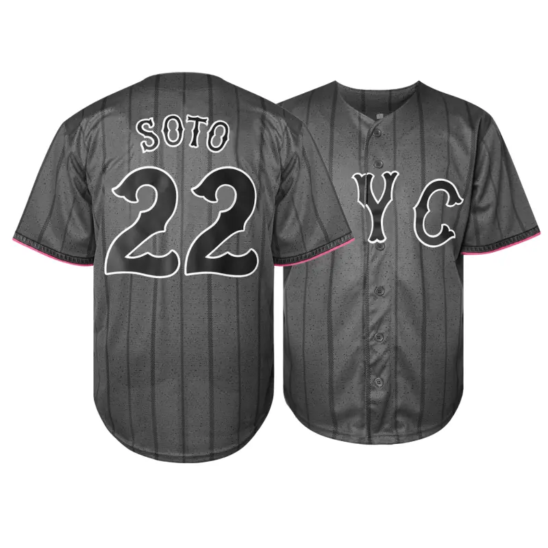 Men's baseball jersey, #22, gray and white, V-neck baseball jersey with stripes, NFC jersey, suitable for baseball