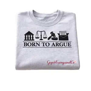 Born to Argue Embroidered Crewneck T-Shirt for Lawyers Law Students Paralegals Bold Legal Icons Soft Comfy Fabric Unisex Fit shirts