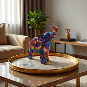 Colorful Elephant Resin Statue, Abstract Art Sculpture, Home Decor, Living Room, Office Desk, Feng Shui Lucky Ornament, Nordic Style, Handcrafted