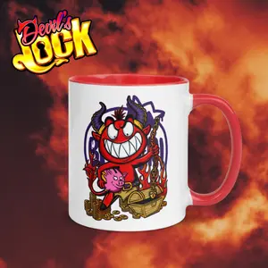 Devil's Lock Mug - Red Ceramic Drinkware with Character Design, Reusable and Washable, Ideal for Coffee and Tea