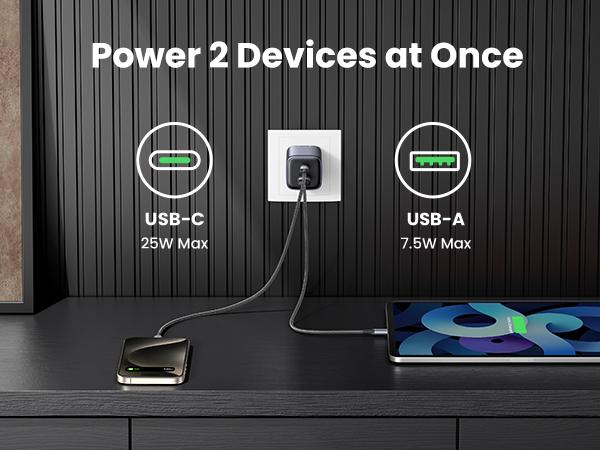 UGREEN Nexode 35W 1 USB-C & 1 USB-A Ports GaN Charger Bundle With 3.3 FT 100W Type-C Charging Cable/MFi Lightning Cable, Fast Charging for Samsung, iPhone 15 Pro/14/13 Series
