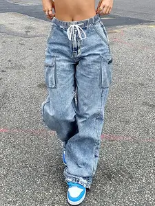 【Plus Size】 Denim Jeans, Casual Fashion Straight Leg Trousers for Daily Wear, Women's Bottoms for All Seasons, Jean Pants Bottoms