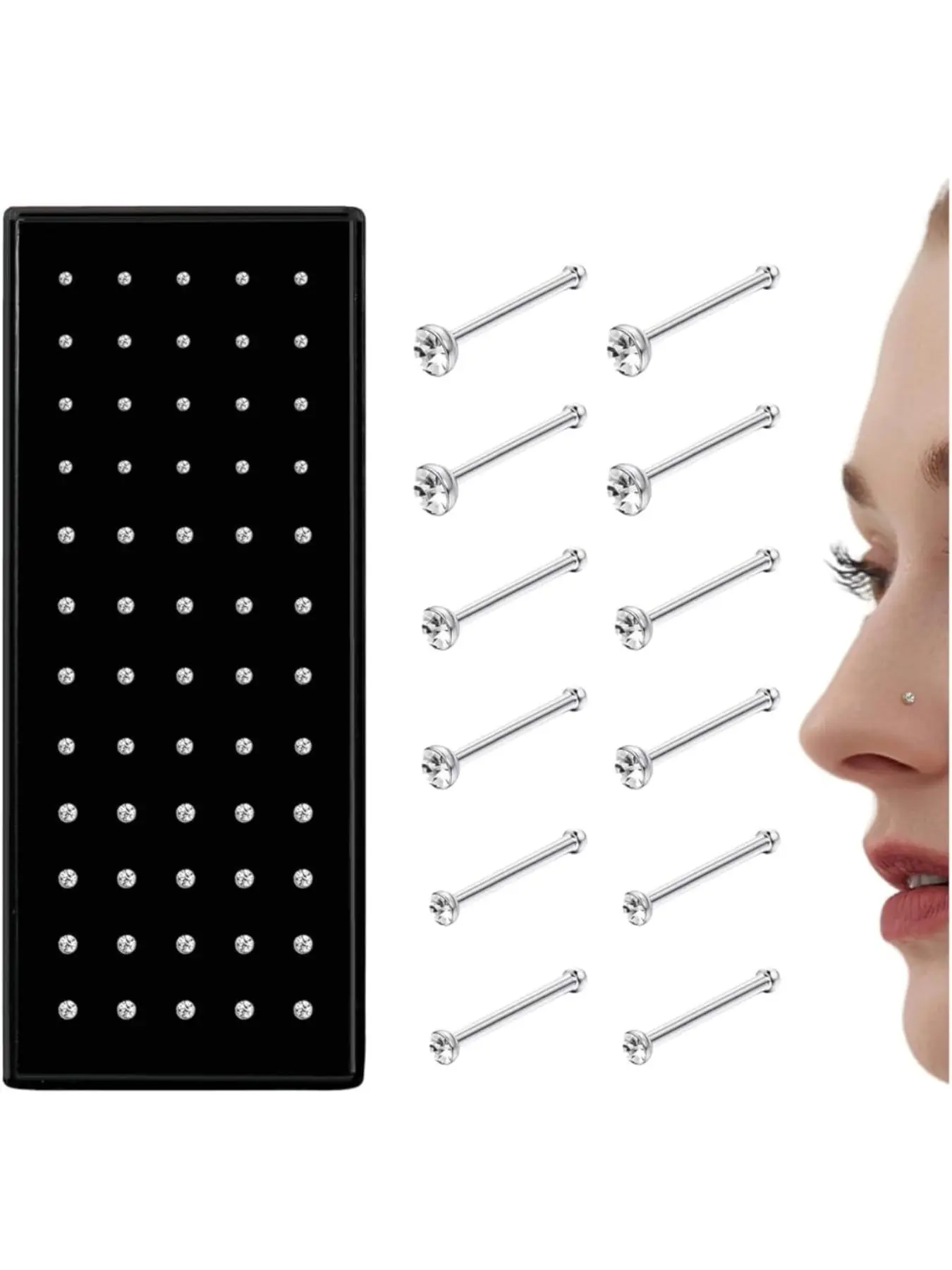 Stainless Steel Nose Studs, Rhinestone Decor Nose Piercing Jewelry, Body Jewelry, Fashion Accessories for Women & Men, Nose Rings Set