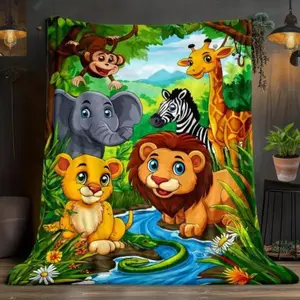 Soft Cozy Safari Animal Flannel Throw Blanket for Kids Toddlers Babies Adults Perfect Birthday Gift Home Bedroom Sofa Decor 4 Comfortable Warm Napping Throw 100% Polyester Ultra-Soft Thick Flannel Fabric Breathable Long-Lasting Colors Machine Washable