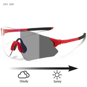 FHSY SHOP Photochromic Shield Sports Sunglasses - UV400 Protection, Lightweight Red-Black Frame, LED Light Blocking Stickers for Men, Color-Changing & Photo-Sensitive for Cycling, Driving, Color-Changing Men's Sunglasses, Photo-Sensitive Men's Sunglasses