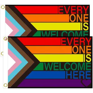 Progress Pride Flag Gay Flag Rainbow LGBT Flag 3X5 Foot 2Pcs Outdoor Indoor Waterproof Pride Decorations with Brass Grommets