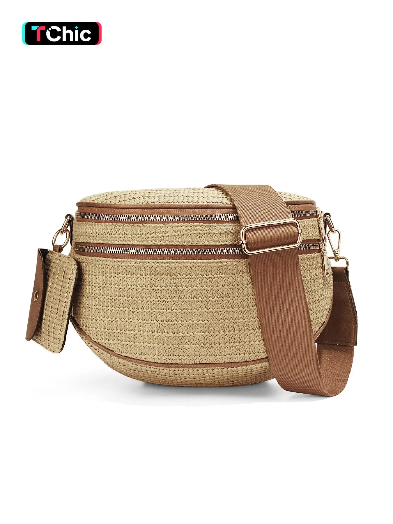 Women's Straw Crescent Crossbody Bag with Adjustable Strap and Coin Purse, Lightweight Casual Shoulder Bag