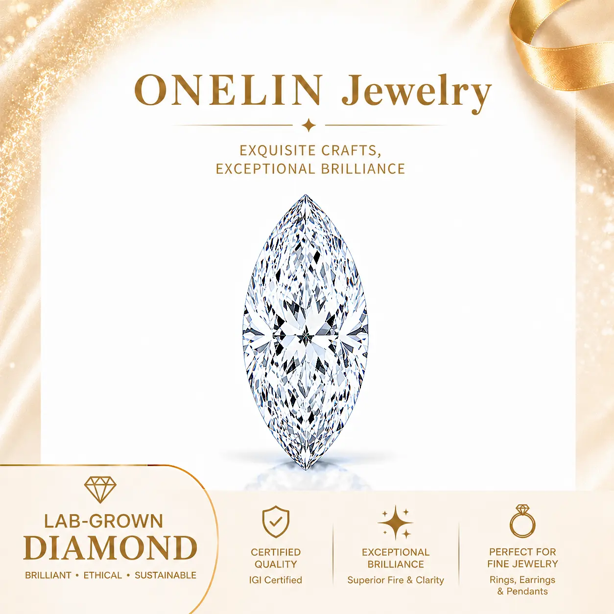 IGI Certified Marquise Cut Lab-Grown Diamond - 1.59 Carats - E Color - VVS 2 - LG778604845