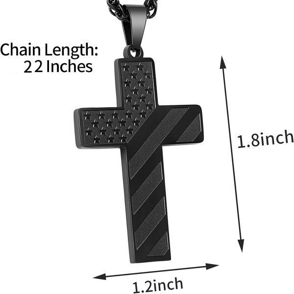 22 Inch Cross Necklace Bible Verse Stainless Steel American Flag Pendant Chain for Men Jewelry Gift