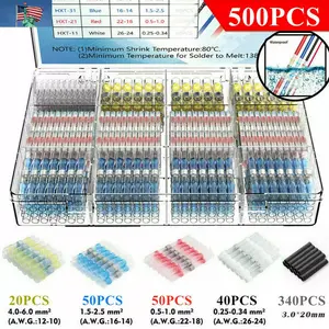 500PCS Waterproof Solder Seal Sleeves Heat Shrink ButWire Connectors Terminals