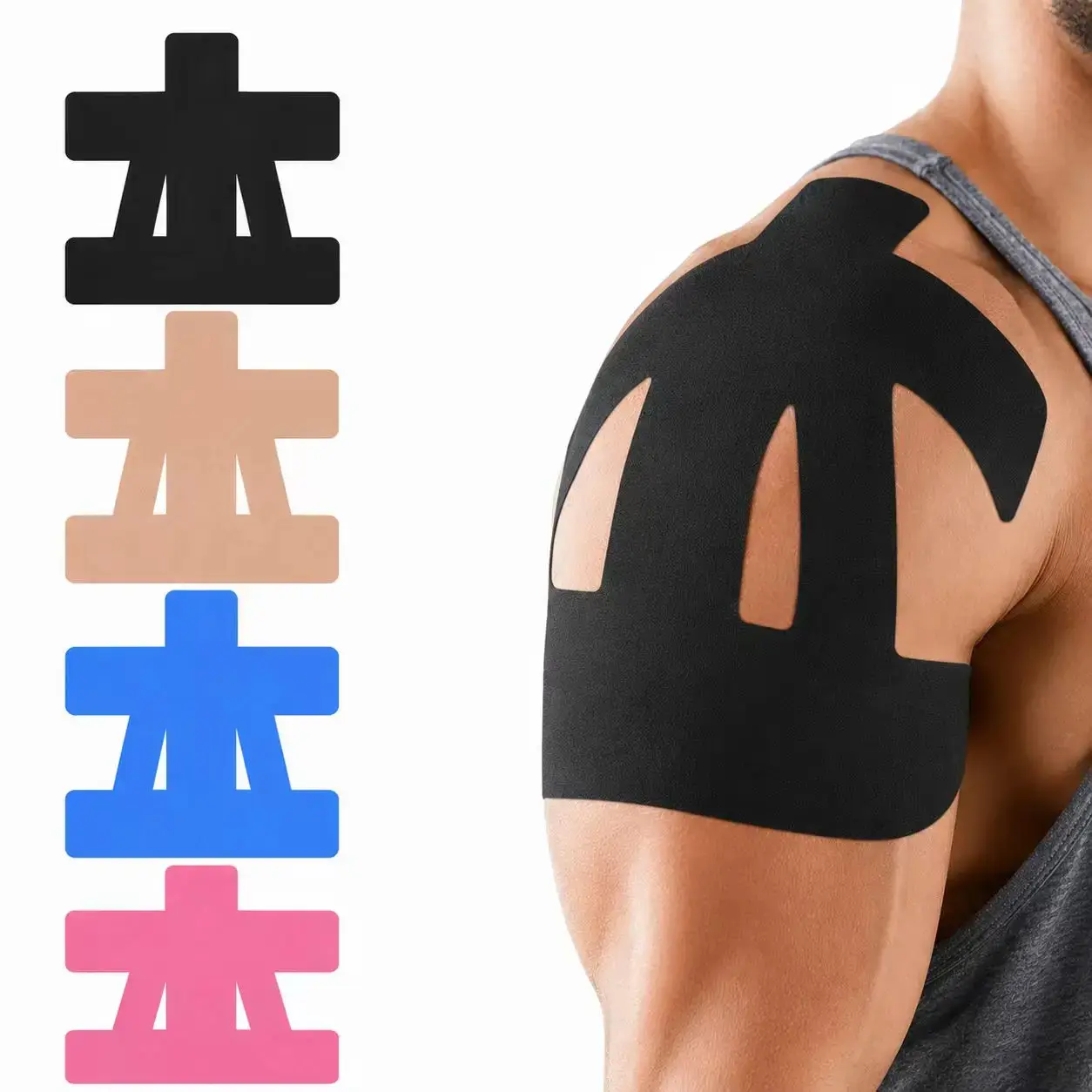 Unisex 10pc Precut Pre-Contoured Shoulder Kinesiology Strapping Tape - Waterproof, Breathable Athletic Sports Support & Pain Relief for Basketball, Gym | Father's Day Gifts, Camping Essentials, Anatomical Fit
