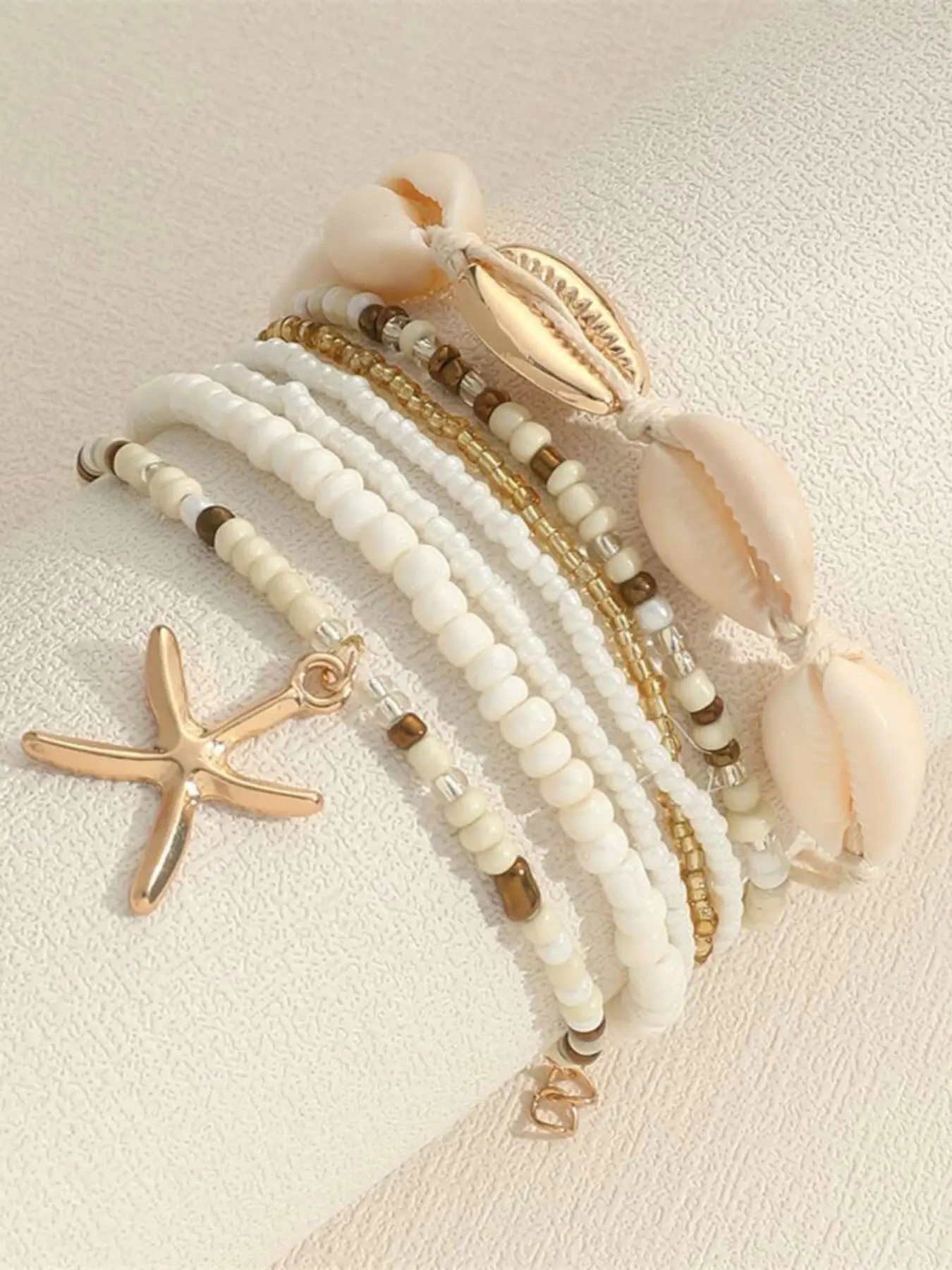 Boho Starfish Shell Bracelet Set, Ocean Wind Beaded Bracelets, Rope Link Bracelet, Perfect for Women Summer Vacation Wear, Gift Idea