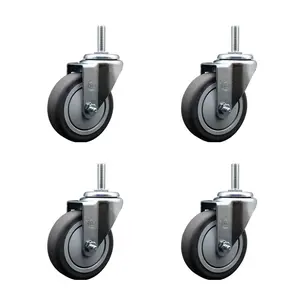 Service Caster SCC-TS20S414-TPRB-58212-4 Thermoplastic Rubber Swivel Threaded Stem Caster with 4 x 1.25 in. Gray Wheels & 0.62 in. Stems - 1000 lbs Total Capacity - Set of 4