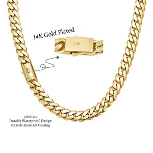 14K Real Gold-Plated Cuban Ncklace Miami Cuban Link Chain 6-14mm Stainless Steel Technology Anti-rust  Colorfast Waterproof Anti-Friction The best gift for men and women men's jewelry