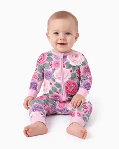 PatPat Baby Girl 1pc Floral Bamboo Blend Snug-Fitting Zip-Up Footless Pajamas