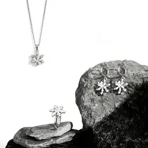 Snowflake Jewelry Set for Women | Complete 3-Piece Set Includes Necklace, Earrings, and Ring | Sparkling Holiday Gift Idea Perfect for Christmas, Winter Parties, Weddings, and Special Occasions