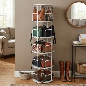 Giant Lazy Susan 360 Degree Rotating Bookshelf Tower 5 Tier Space Saving Display Shelf Modern White Bookcase For Small Spaces Living Room