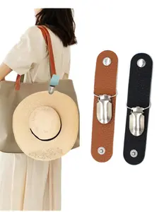4 Pack PU Leather Multi-Functional Hat Rack Clips, Securely Hang Hats on Bags or Luggage, Travel Camping Outdoor Adventure, Compact Durable Easy Use