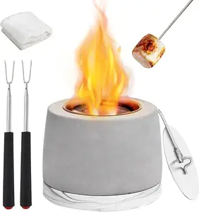 Concrete Tabletop Fire Pit with ASTM Certified, Table Top Portable Alcohol Fireplace Indoor Outdoor Decor Long Time, White