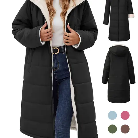 HEEKPEK Women's Oversized Sherpa Fleece Lined Long Hooded Puffer Coat - Long Sleeve, Windproof, Insulated, Basic, Cozy Fashion, Cold Weather Style, Removable Waterproof Protective Women's Down Jacket, Casual Outdoor Wear 2026