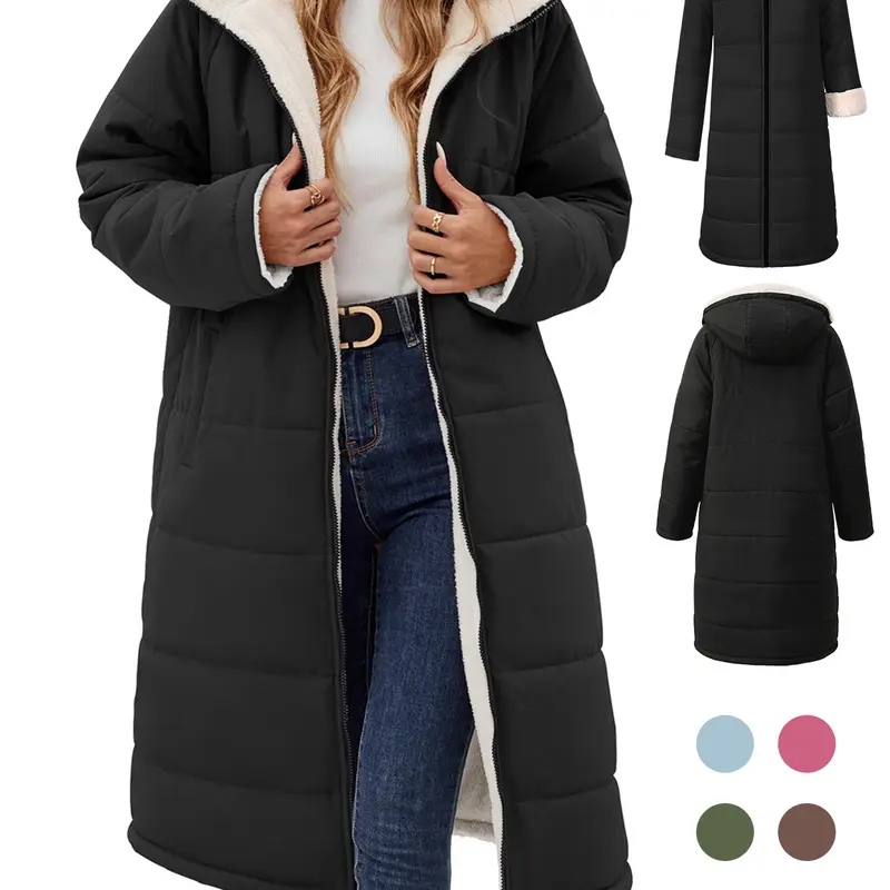 HEEKPEK Women's Oversized Sherpa Fleece Lined Long Hooded Puffer Coat - Long Sleeve, Windproof, Insulated, Basic, Cozy Fashion, Cold Weather Style, Removable Waterproof Protective Women's Down Jacket, Casual Outdoor Wear 2026