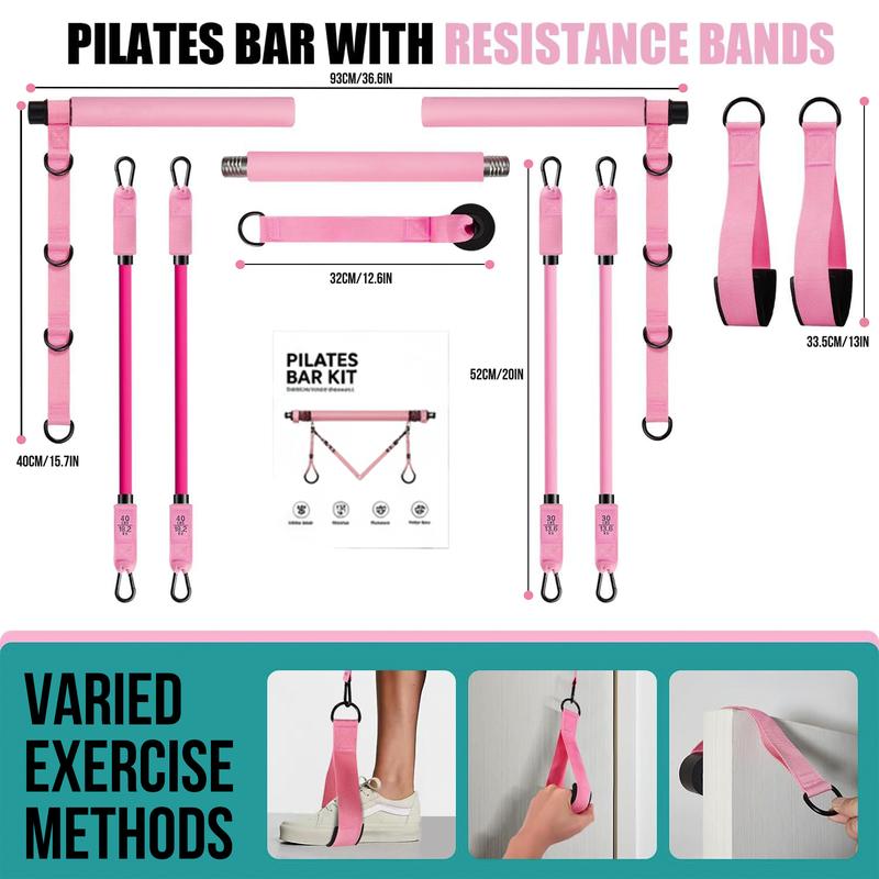Pilates Bar Kit with Resistance Bands, Adjustable Exercise Stick for Full Body Toning, Portable Home Gym Equipment for Men & Women