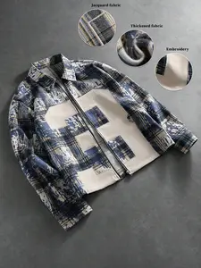 Men's Vintage Checkered Shirt,Baggy,Grunge,Long Sleeve Shirts,Streetwear Long Sleeve Boxy Zip-Front Shirt, Retro Reinterpretation, Classic Checkered And Distressed Pattern, Minimalist Numeric Accents, Striking And Modern
