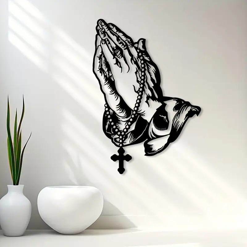 Vintage Praying Hands Metal Wall Art, Vintage Design Art Wall Decoration, Decoration Items, Hanging Wall Art, Decorative Artwork, Rust-Resistant Religious Decor for Chapel, Study Room or Home, Home Decor Supplies, Gift for Believers