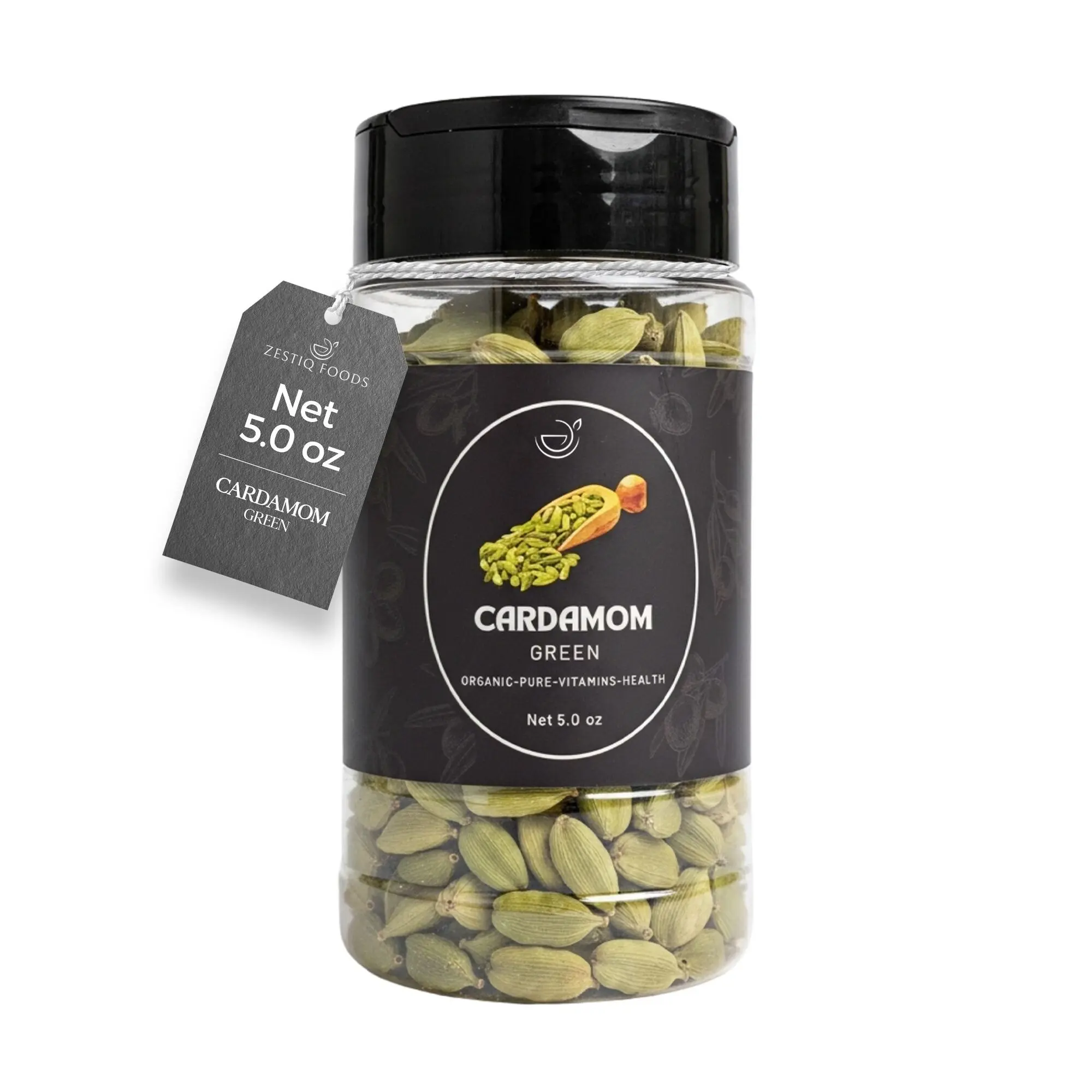 100% Organic Green Cardamom Premium Whole Pods for Flavor & Health Benefits 5.0 Oz Jar