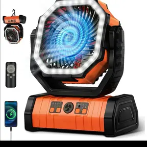 Powerful Portable Fan with Light 20000mAh Battery 4 Speeds Adjustable 3 Intensity Levels Rotates 45 & 90 Degrees Timer Up to 8 Hours Remote Control Included