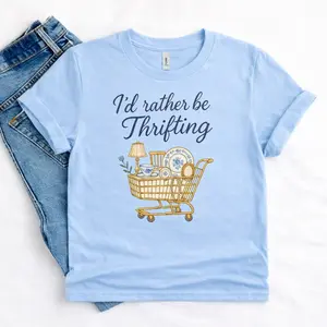 I’d Rather Be Thrifting Sweatshirt or Tshirt, Thrift Aesthetic Shirt, Blue And Gold Vintage Sweater, Retro Thrifting Graphic Tee, Boutique Style