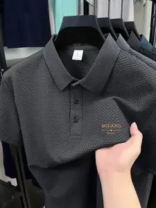 Men's Trendy Polo Shirt with Geometric Pattern, Casual Fitted Design, Breathable Micro-Elastic Fabric, Available in Multiple Colors, Top