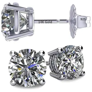 Central Diamond Center 14K Hypoallergenic Solid Gold Post Swarovski Zirconia Stud Earrings-Premium Comfort, No Irritation-Classic Gift for Sensitive Ears (Various Sizes)