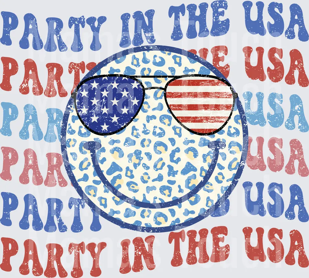 Party In The USA Patriotic Smiley Face with American Flag Sunglasses
