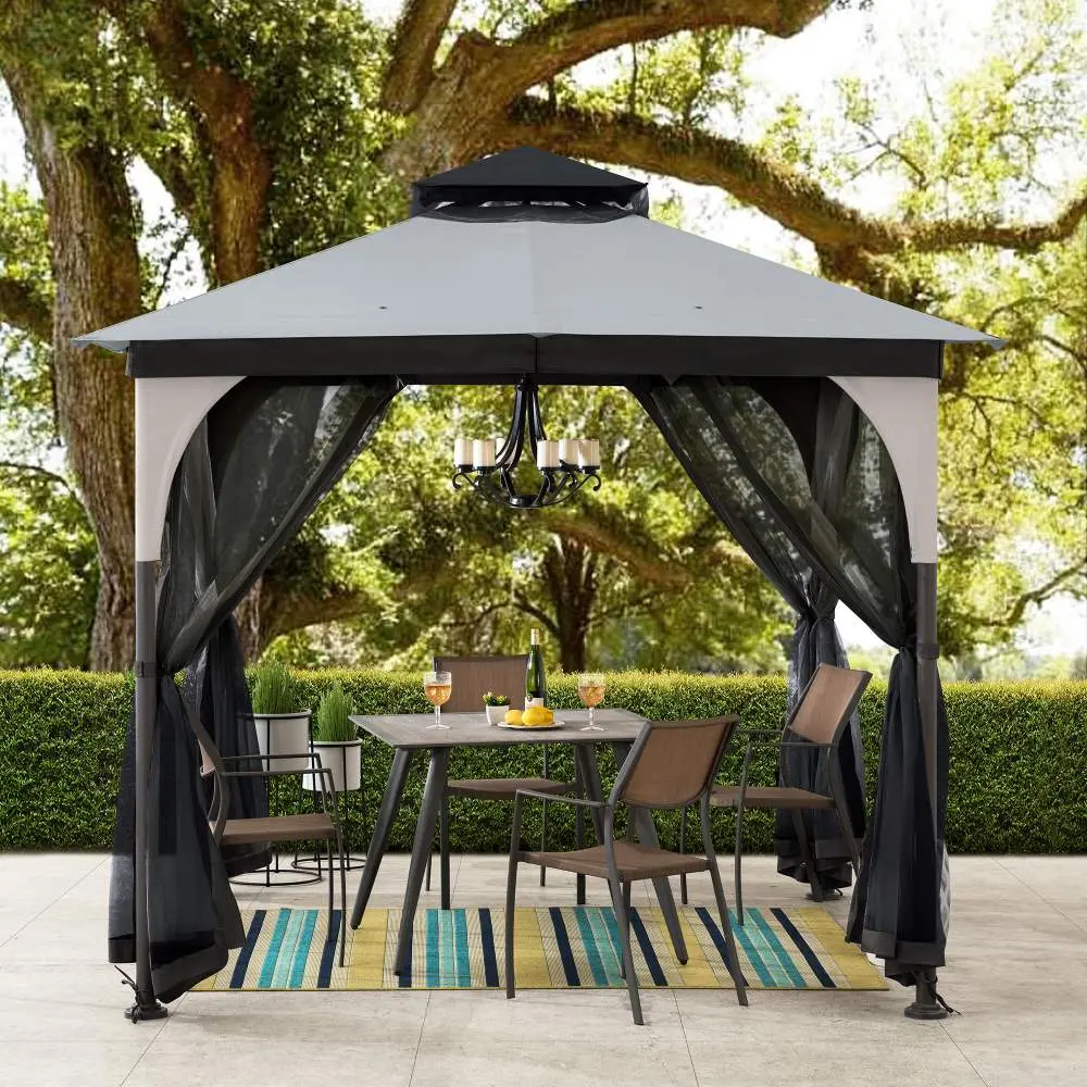 SUNJOY 9x9 Soft Top Garden Gazebo with Mosquito Netting–Light Gray & Black