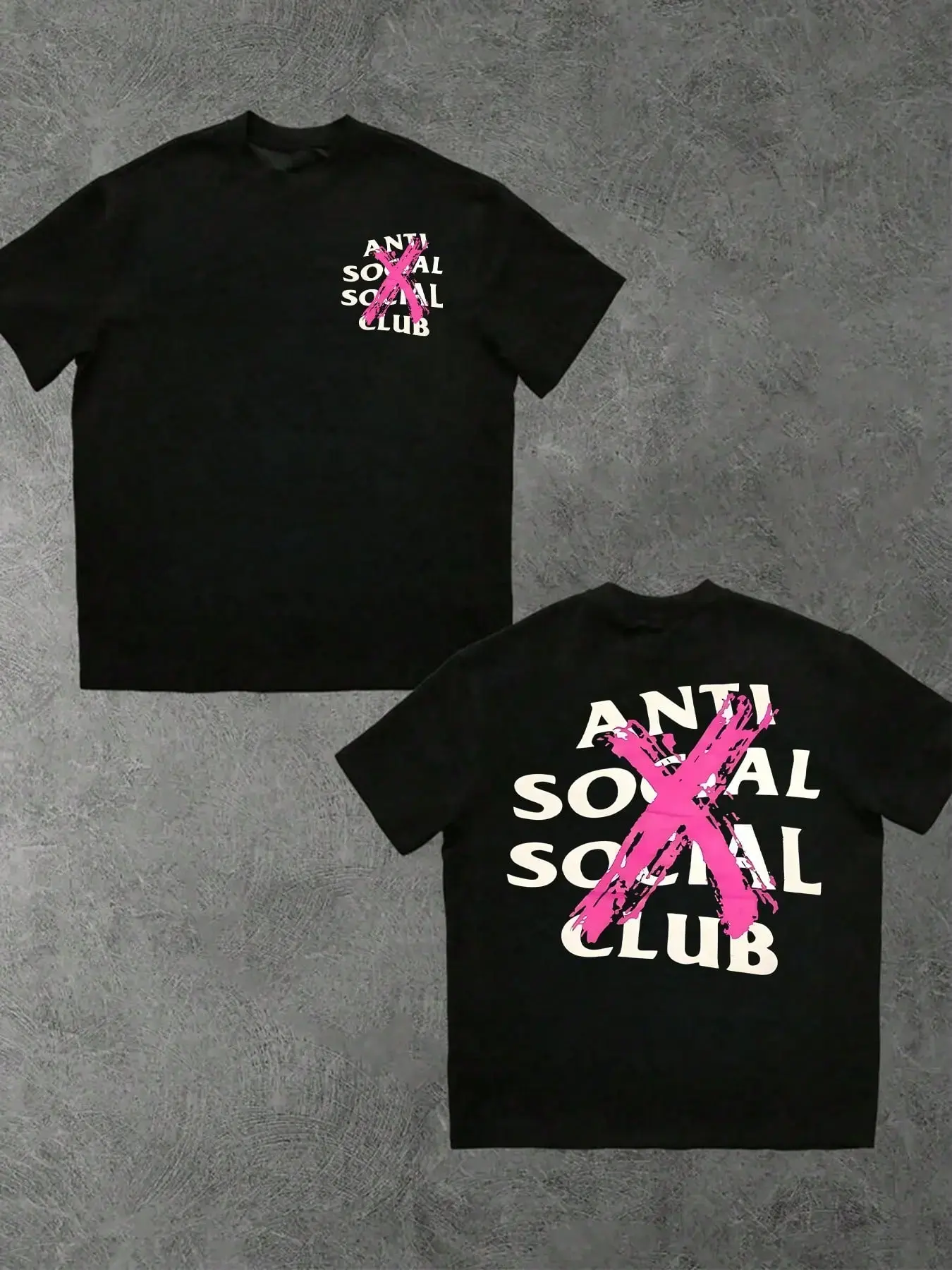 Anti Social Social Club Graphic Tee — Hot-Selling Streetwear! Bold Pink X Print + Brand Text, Black Base & Oversized Fit For Urban Edgy Style. Trendy Statement Top, Menswear.