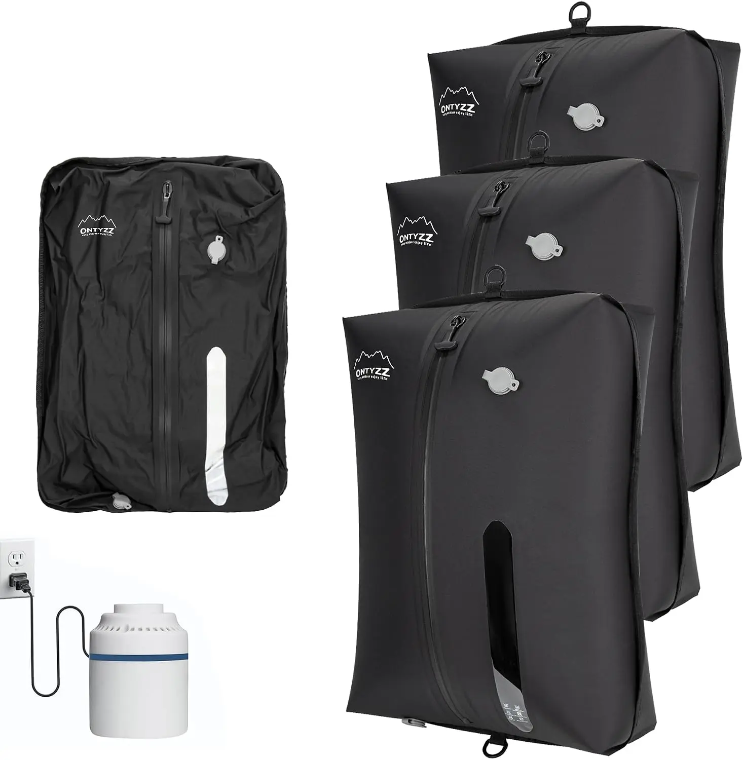 Vacuum Bags for Travel, Reusable Vacuum Compression Bag, Recycled IPX8 Waterproof Saver Bag for Luggage/Camping/Home (3 Pack with Air Pump-Black)