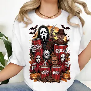 100% Cotton Dr Pepper Horror Halloween Tshirt – Spooky Soda Lover Crewneck, Funny Scary Movie Pullover Gift