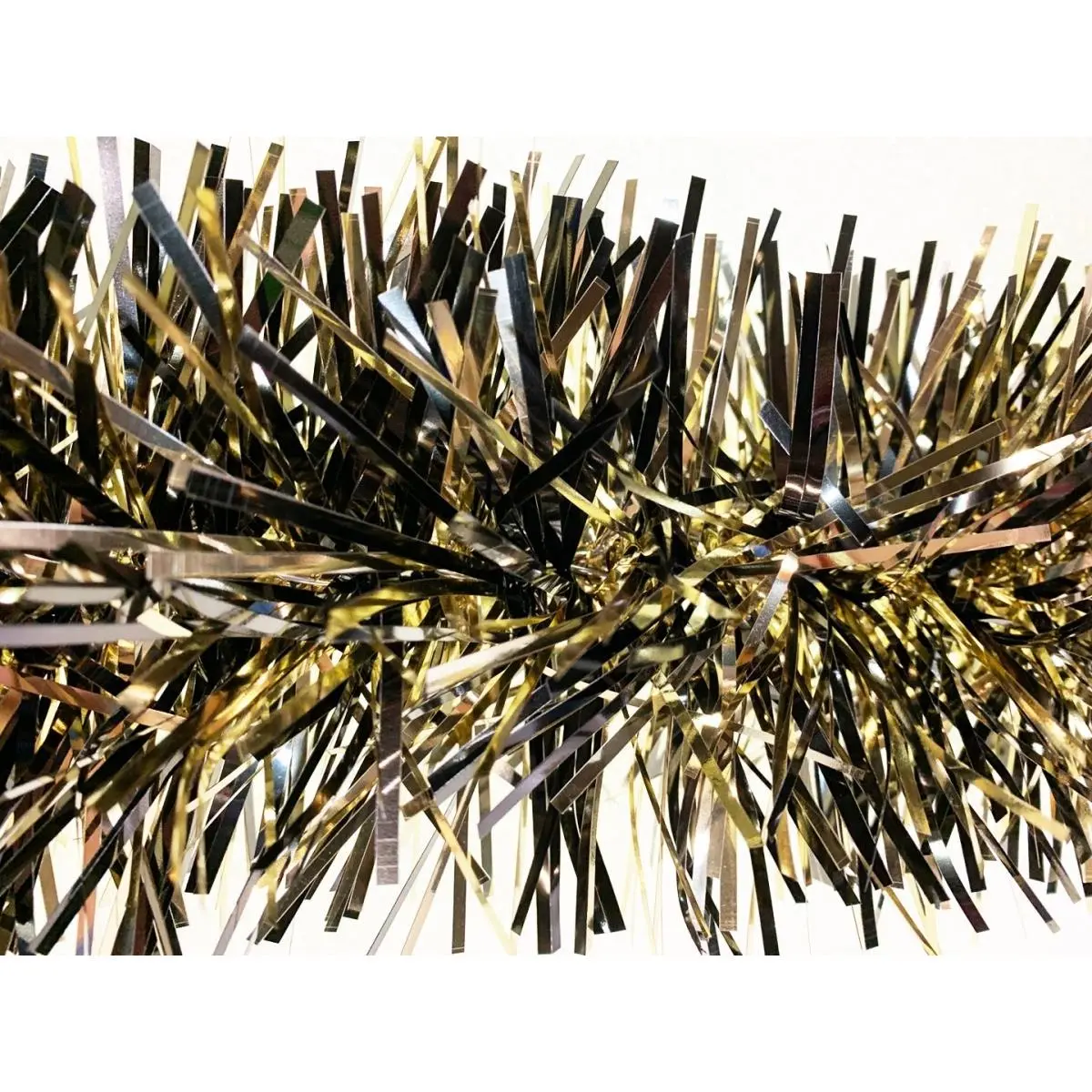 212 MAIN Black & Gold Mylar-Look Christmas Garland - 20 ft Length, 6 in PVC-Coated UV-Resistant Mylar Sections, Home Decor Ornament, Outdoor Festive Supply