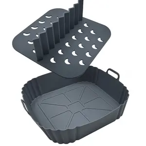 Silicone Air Fryer Tray, Reusable Silicone Air Fryer Mat, Square Grill Pad, Kitchen Baking Tool, Foldable Air Fryer Tray with Divider, Air Fryer Accessory