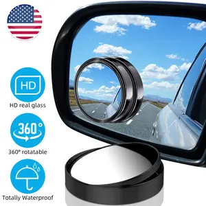 2pcs Waterproof Car Blind Spot Round ,HD Real Glass,360° Rotatable,Easy to Install,Convex,Eliminate Driving Blind Spots,for Safe Driving auxiliary