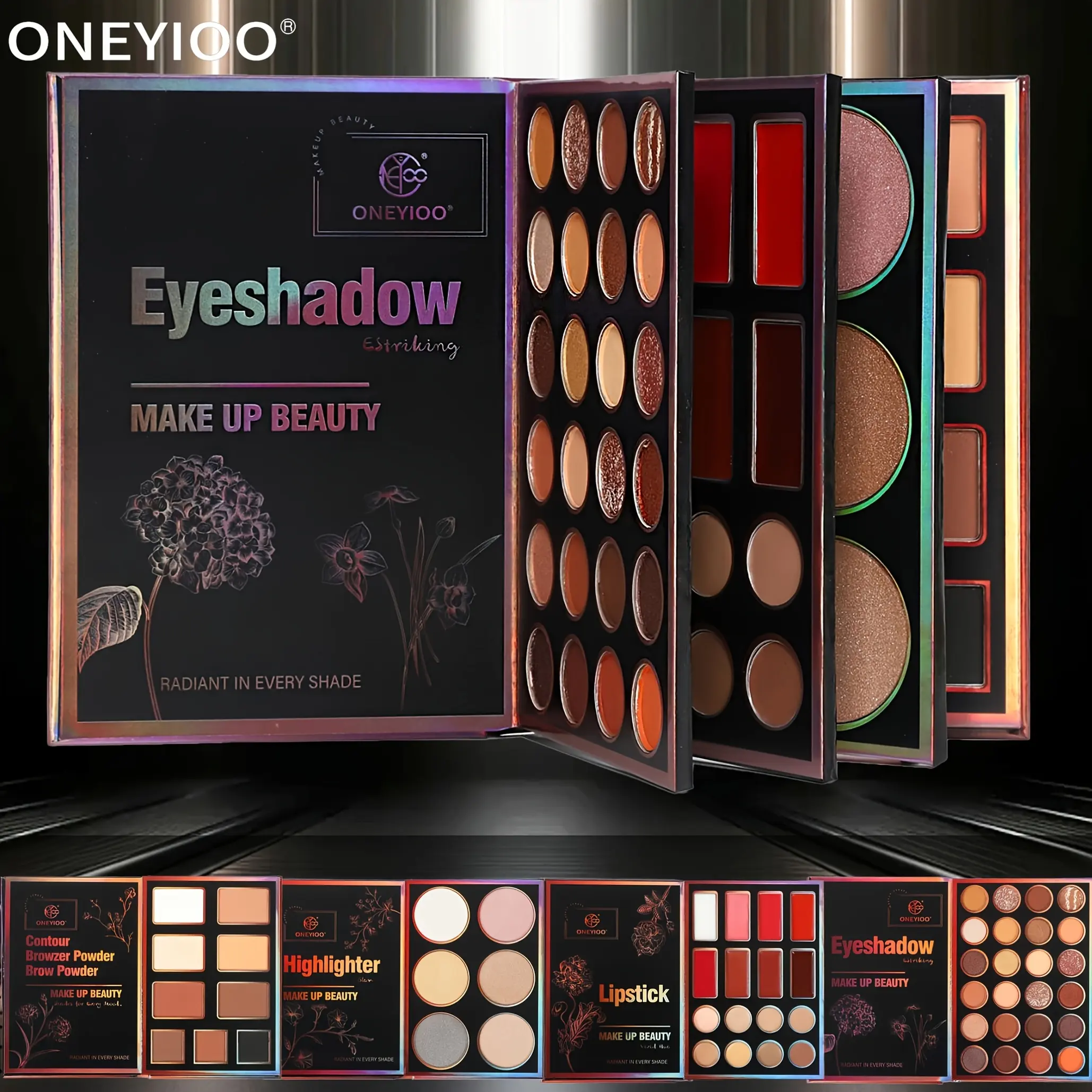 55-color folding book cosmetic palette with streamlined design, Eyeshadow Makeup Powder. Featuring highlighter, matte, glitter and shimmer shades. All-in-one for eyeshadow, contour and blush, travel friendly, perfect gift for anniversary and holiday.