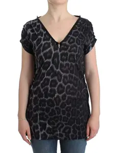 Cavalli Gray leopard v-neck top
