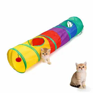 Polyester Rainbow Pet Cat Tunnel Toy, Foldable Interactive Training Tunnel, Cat Teaser Rod, Indoor Outdoor Use for Cats Dogs