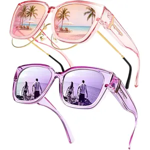 【FitOver Sunglasses】Women's Fit Over Prescription Sunglasses - Oversized Square Full-Rim Plastic Frames Mirrored Polarized , UV400 Protection, Trendy Sunglasses, Unisex Fashion Accessory for Summer Wins, Accessories for Women The Choice of Gifts 1/2Pcs