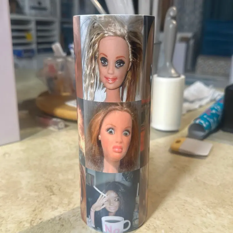 Funny disgusted doll face tumbler drinkwear Funny disgusted doll face tumbler drinkwear