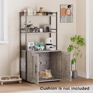 Forty Eight Point Five Inch Tall Cat Litter Box Enclosure with Three Shelves Stylish Two in One Hidden Litter Box Furniture Gray